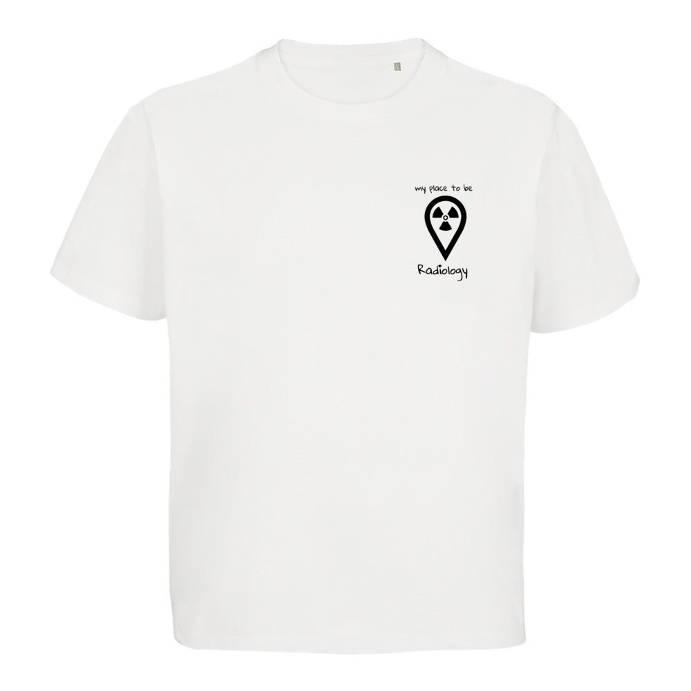 T-Shirt (Damen) Oversized kürzer geschnitten - my place to be Radiology (kleines Logo) - Alles Einstellungssache