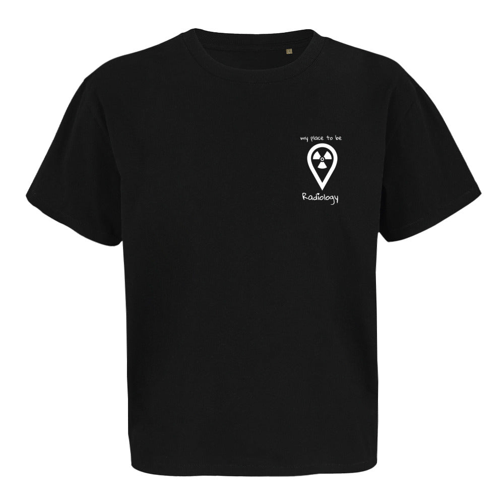 T-Shirt (Damen) Oversized kürzer geschnitten - my place to be Radiology (kleines Logo) - Alles Einstellungssache