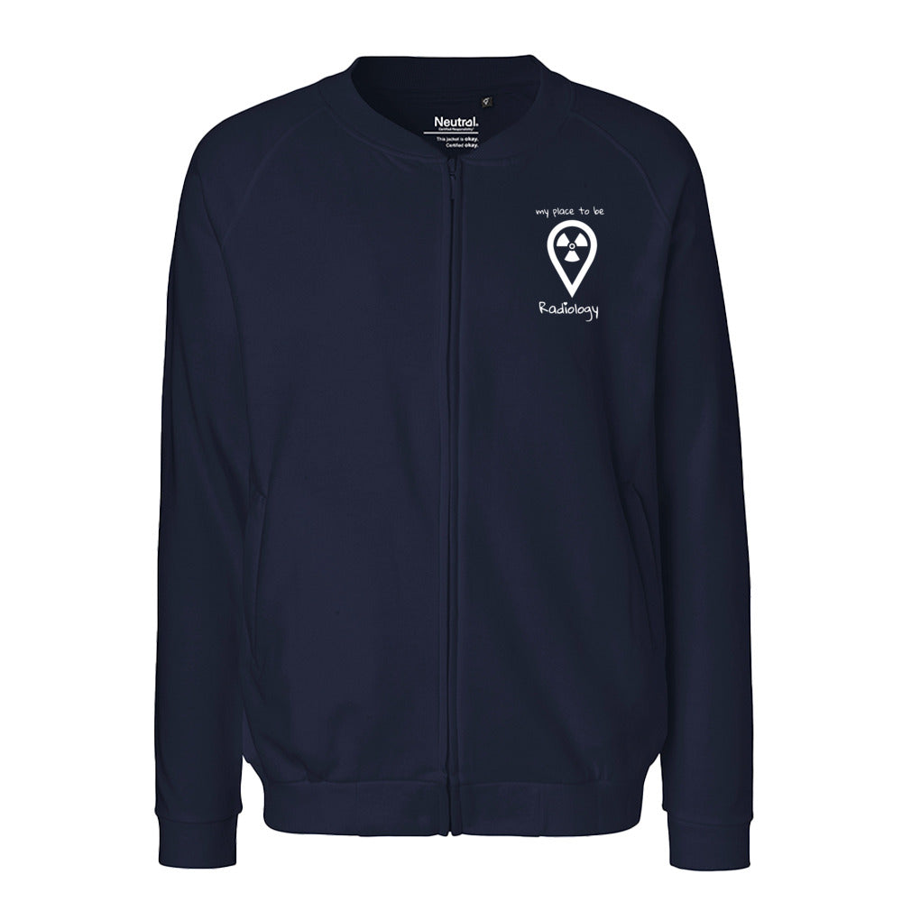 Sweatjacke mit Reißverschluss (Unisex) - my place to be Radiology (kleines Logo)
