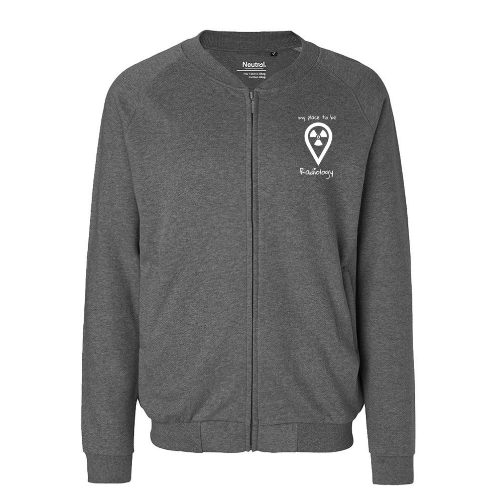 Sweatjacke mit Reißverschluss (Unisex) - my place to be Radiology (kleines Logo)