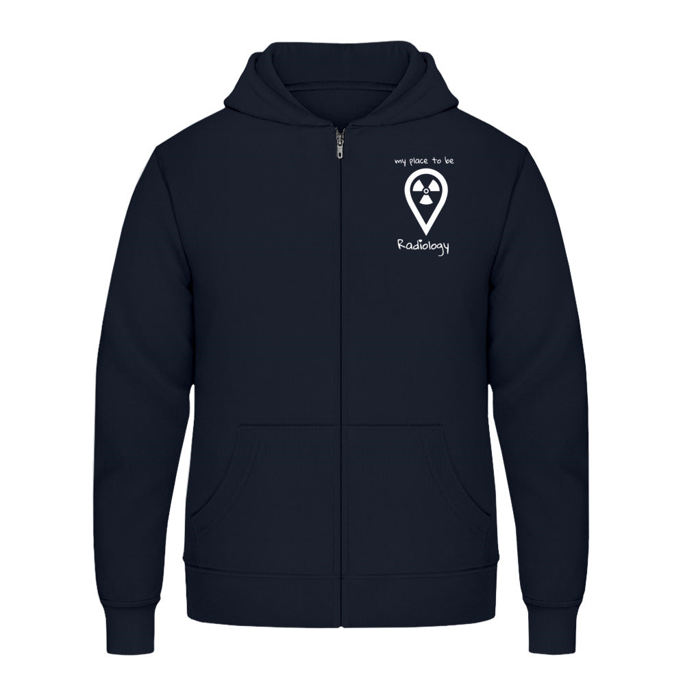 Hoody mit Reißverschluss (Unisex)  - my place to be Radiology (kleines Logo)