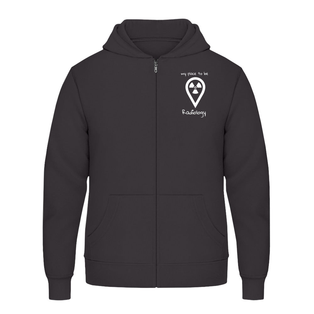 Hoody mit Reißverschluss (Unisex)  - my place to be Radiology (kleines Logo)