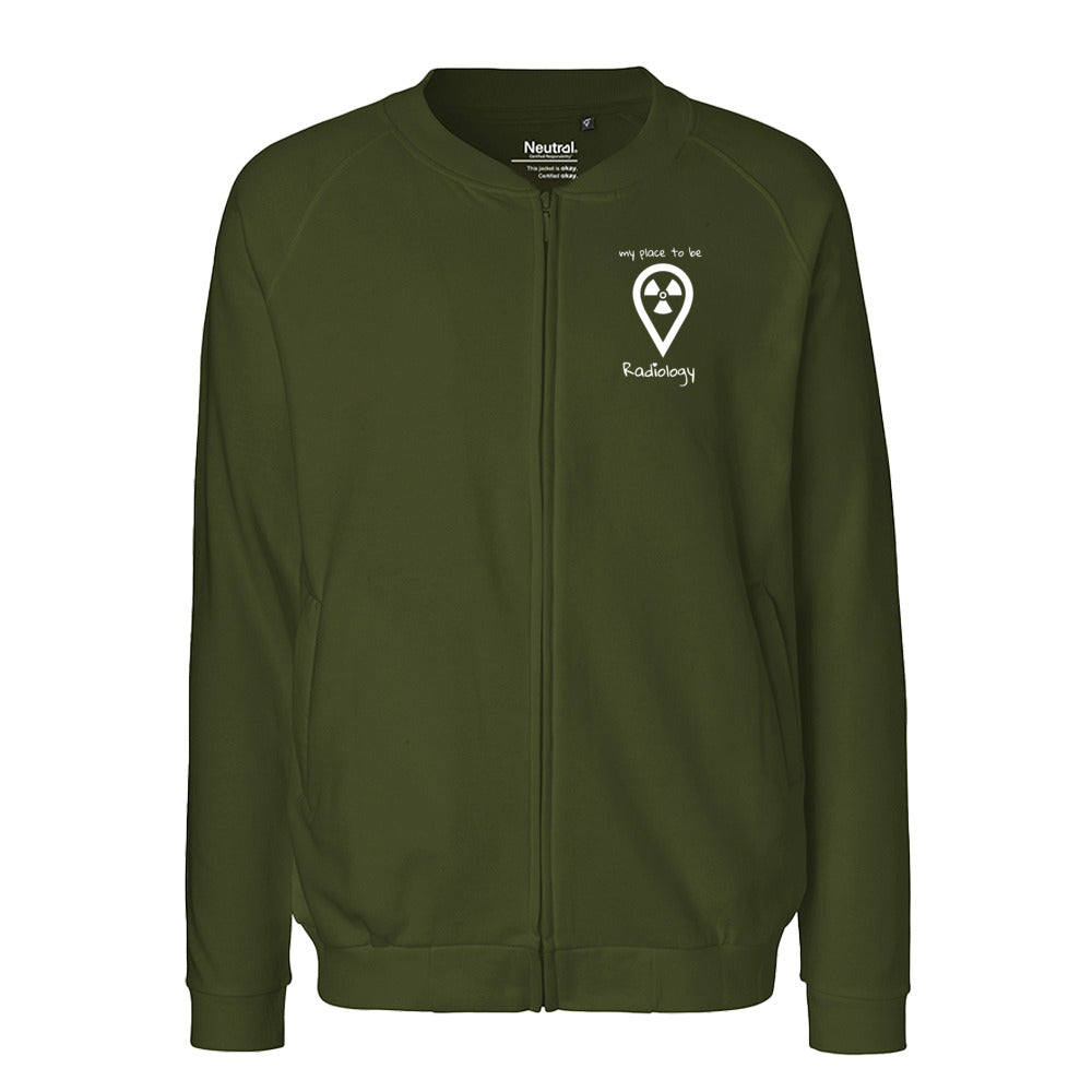 Sweatjacke mit Reißverschluss (Unisex) - my place to be Radiology (kleines Logo)